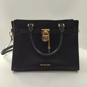 Michael Kors Leather Med Hamilton Black Handbag New Ret $398